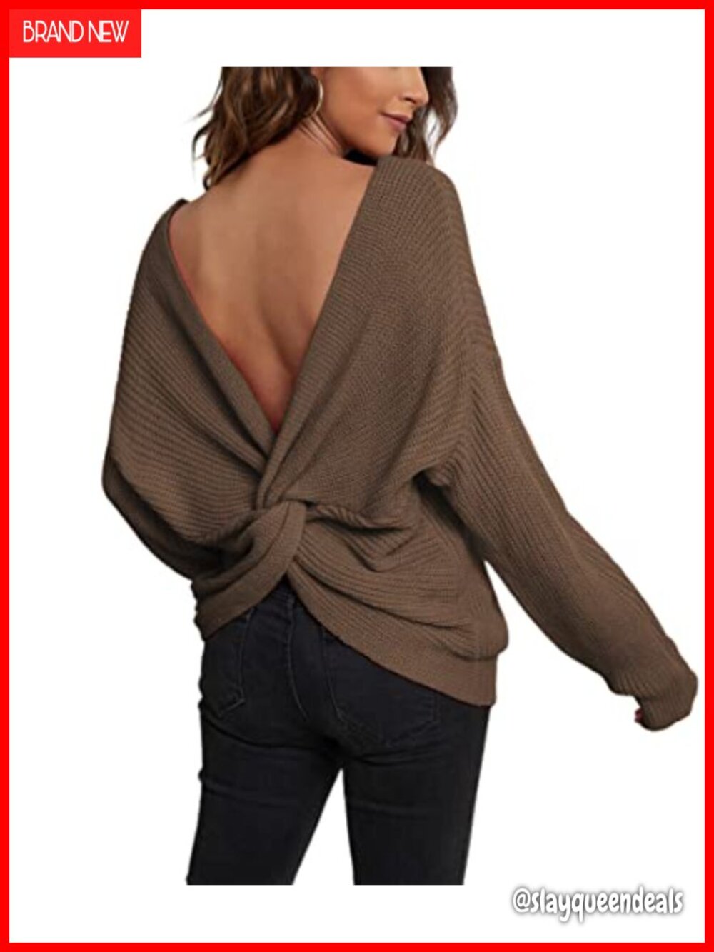 Off Shoulder Sweater Criss Cross Back V Neck Batwing Cropped Top